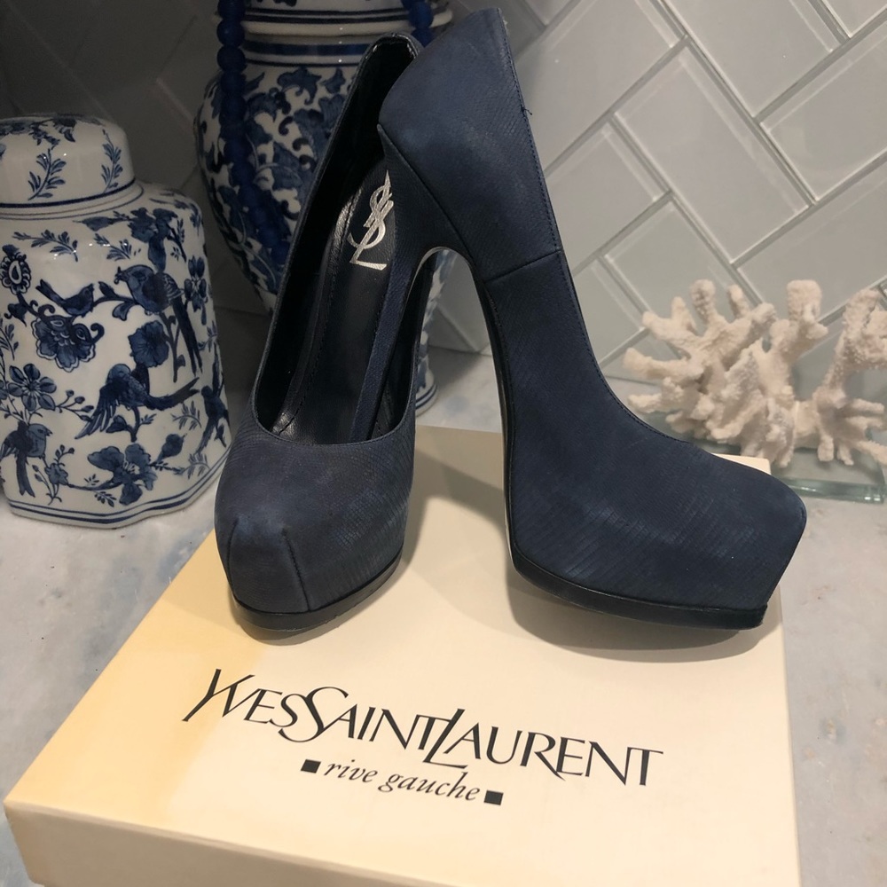 YSL Tribtoo Pumps Suede Navy 38 rive gauche